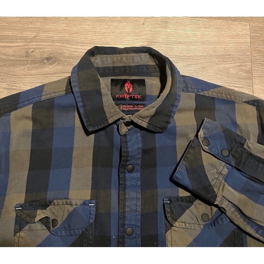 Kryptek Flannel Shirt Mens Medium Striped  Snap Button Up Long Sleeve Blue Green